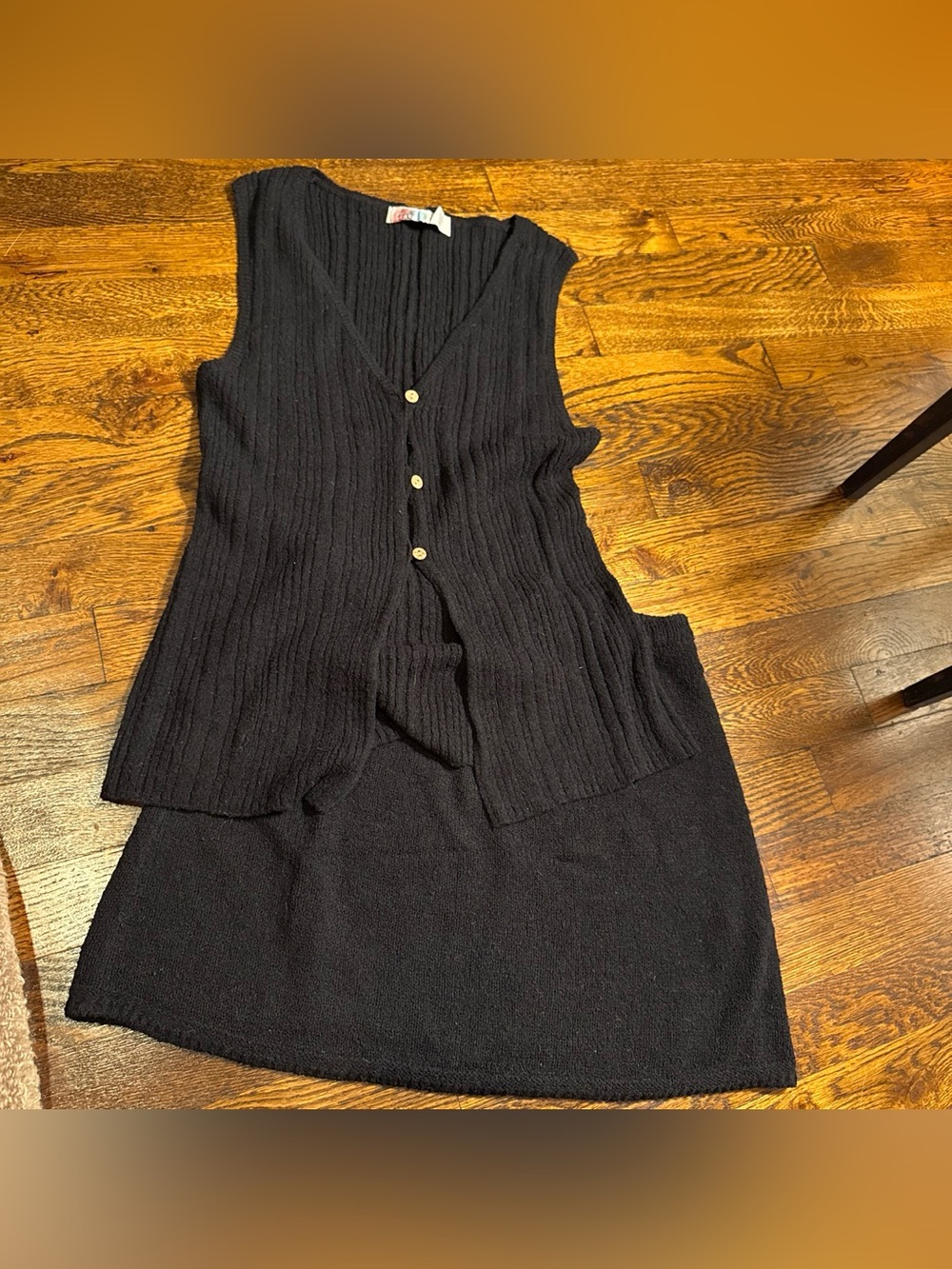 Free People Black Ribbed Knit Two-Piece Skirt Set